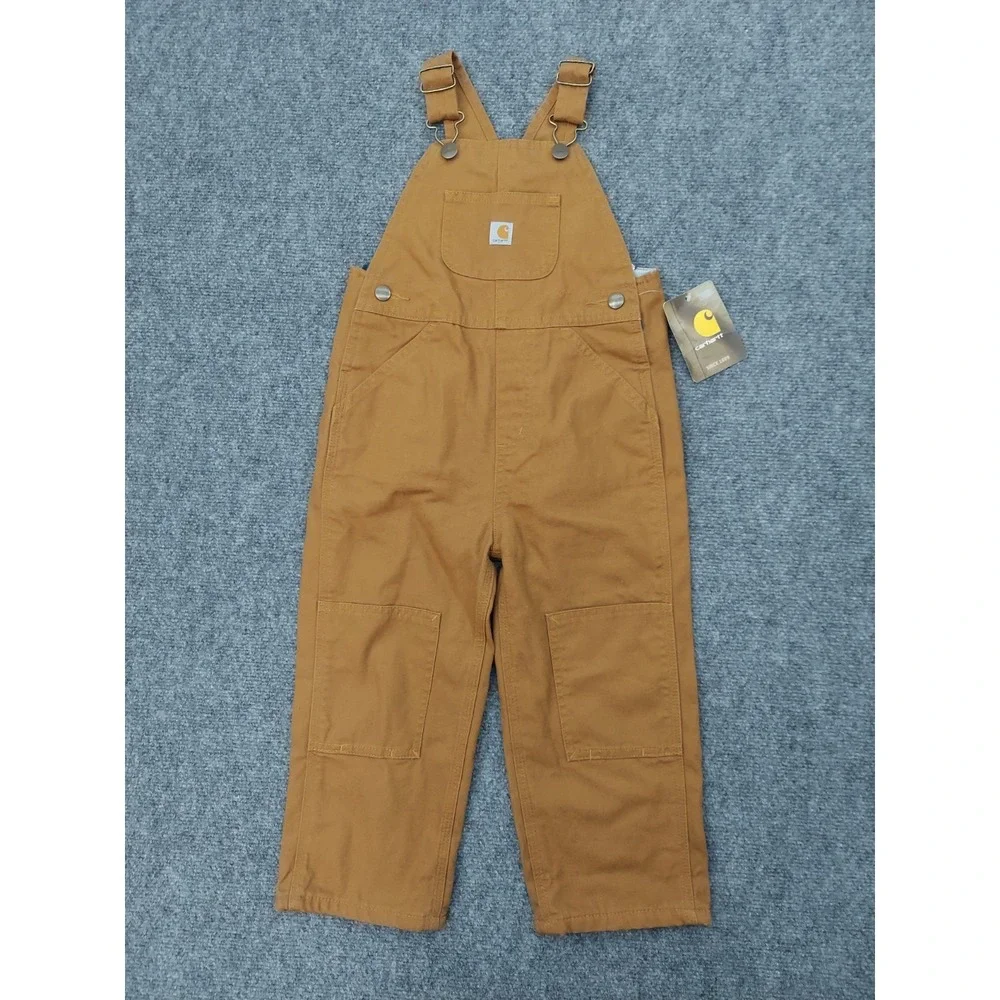 Carhartt Overalls Toddler 3T Brown Duck Canvas Flannel Lined Bib Double Knee